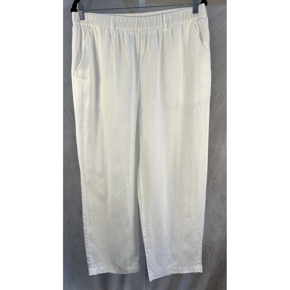Quince 100% European Linen Pull On White Pants Size L Wide Leg Coastal Boho Chic